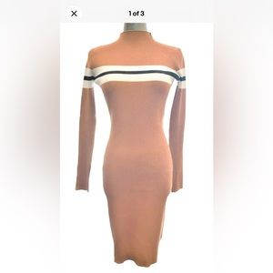 New w/o tag Lulus Tan Ribbed Mock Neck Sweater Dress XS